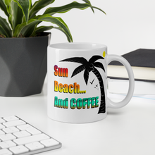 Load image into Gallery viewer, SUN, BEACH, AND COFFEE White glossy mug