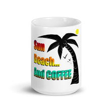 Load image into Gallery viewer, SUN, BEACH, AND COFFEE White glossy mug