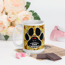 Load image into Gallery viewer, I LOVE MY COFFEE AND PUPPIES White glossy mug
